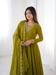 Load image into Gallery viewer, Mehendi Premium Soft Fox Georgette Fully Flared Anarkali Set with Dupatta &amp; Pant Clothsvilla