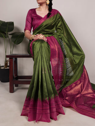 Mehendi Silk Zari Weaving Saree ClothsVilla