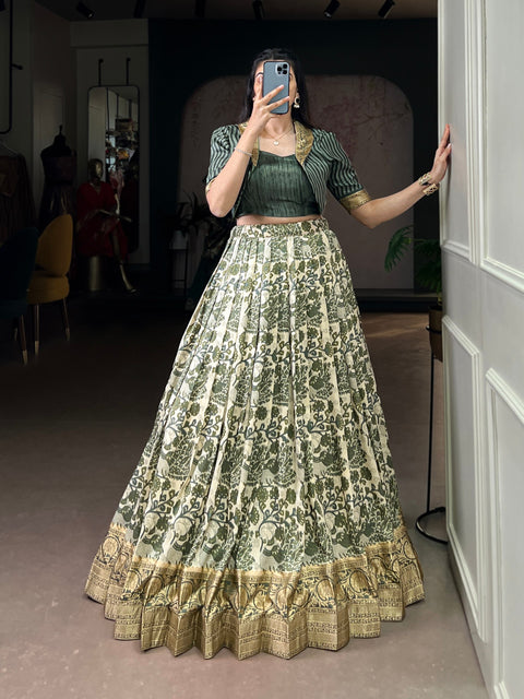 Mehendi Tasar Silk Printed Lehenga Choli Set Main image