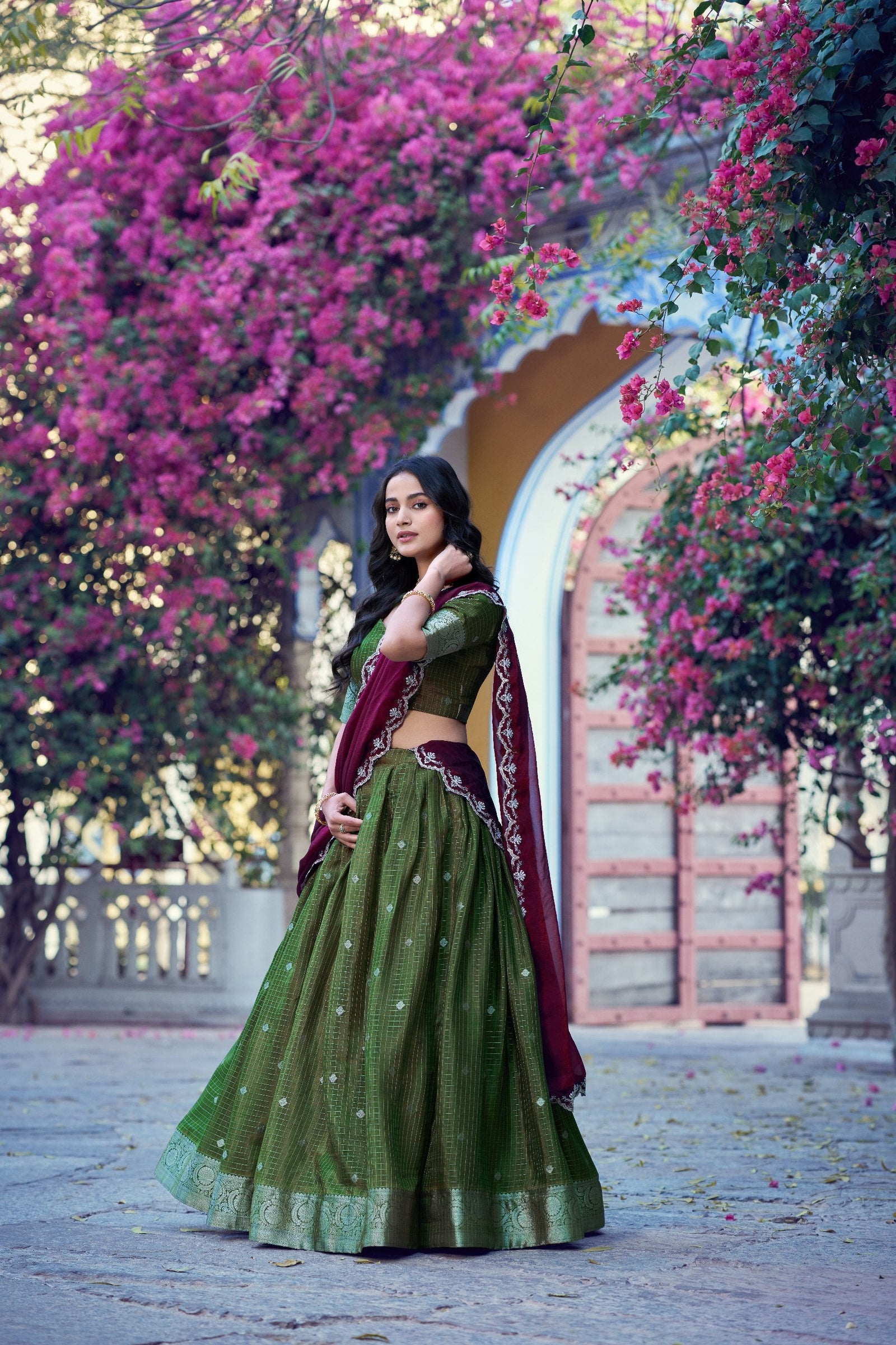 Mehendi Traditional Festive Checks Lehenga Set ClothsVilla