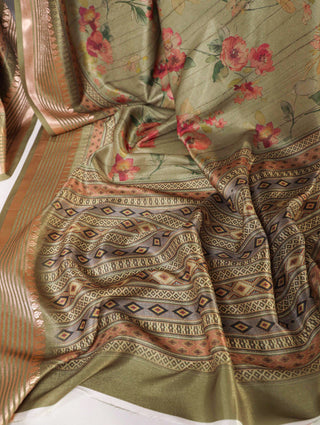 Mehendi Tussar Silk Saree with Viscose Border – A Dreamy Blend of Elegance and Grace