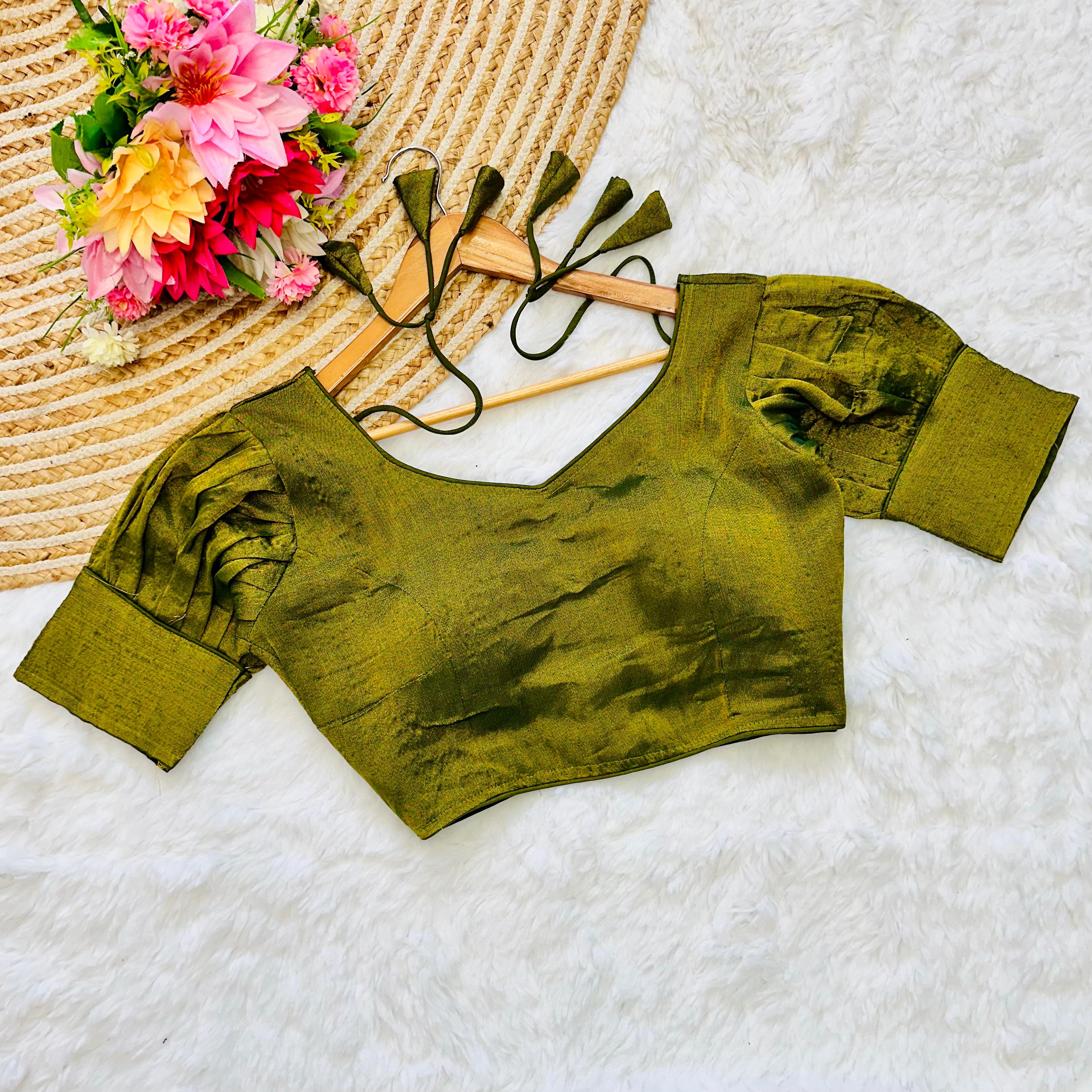 Mehndi Color Jari Weaving Blouse in Jari Kobra Fabric ClothsVilla Main image