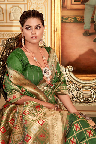 Mehndi Color Weaving Work Organza Saree Clothsvilla