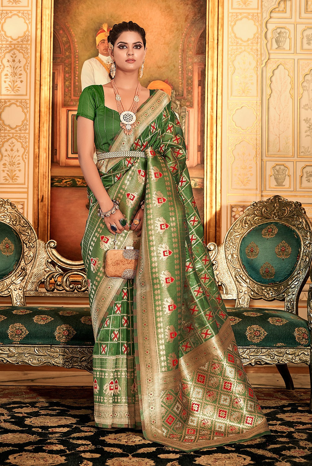 Mehndi Color Weaving Work Organza Saree Clothsvilla
