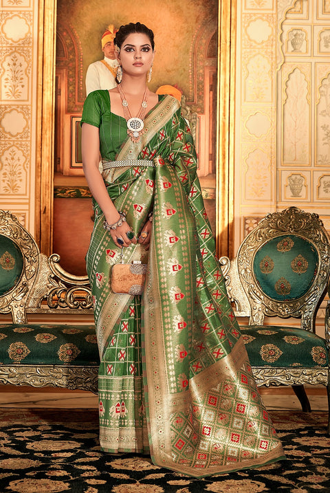 Mehndi Color Weaving Work Organza Saree Clothsvilla Main image