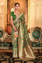 Load image into Gallery viewer, Mehndi Color Weaving Work Organza Saree Clothsvilla