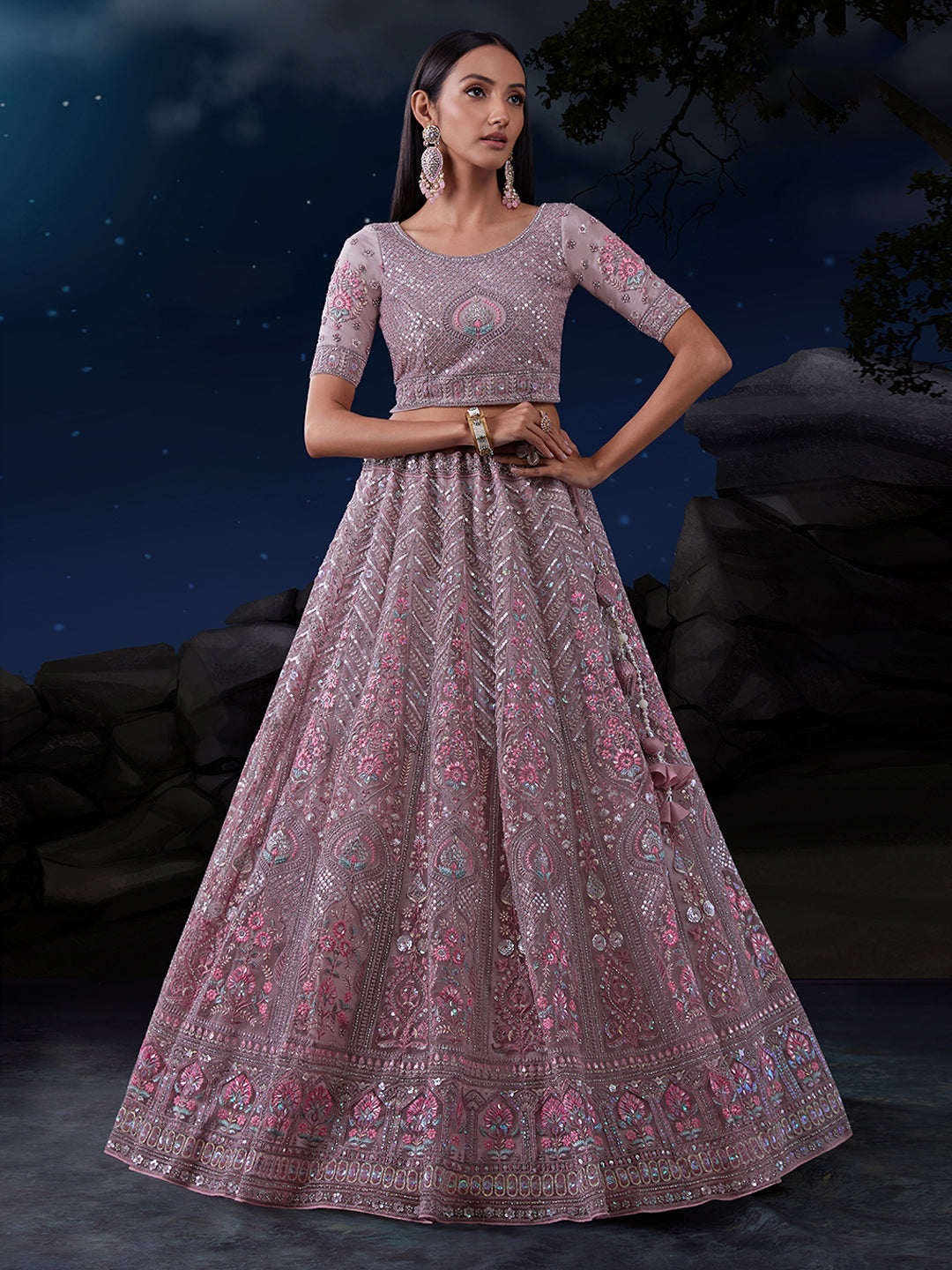 Mesmerize in Taupe Exquisite Semi-Stitched Lehenga Choli Set ClothsVilla