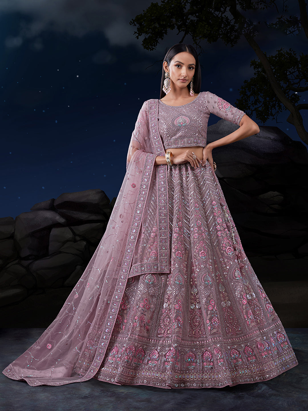 Mesmerize in Taupe Exquisite Semi-Stitched Lehenga Choli Set ClothsVilla