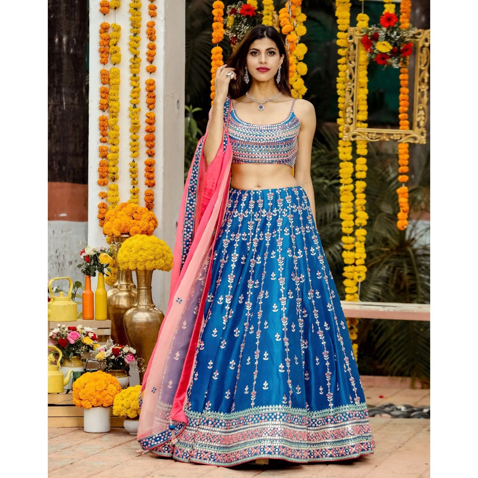 Mesmerizing Blue Lehenga Choli with Multicolor Thread & Sequin Embroidery ClothsVilla Main image