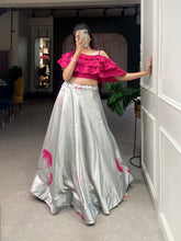Load image into Gallery viewer, Mesmerizing Grey Zari Satin Printed Co-ord Lehenga Set with Fancy Blouse ClothsVilla