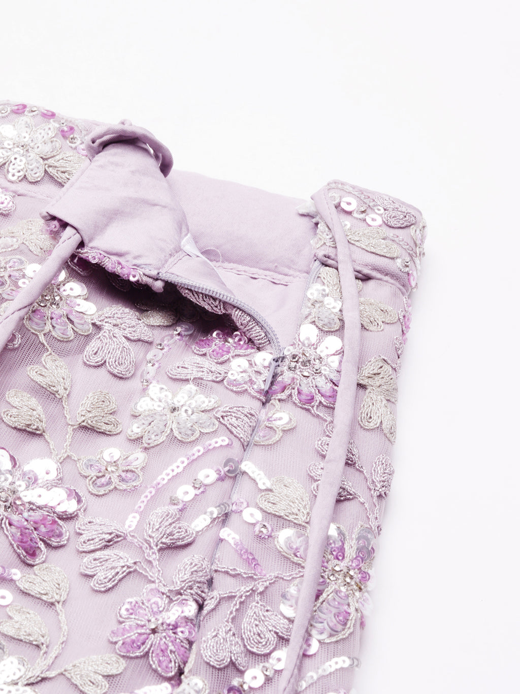 Mesmerizing Lavender Net Lehenga Choli Set with Zari & Sequin Embroidery ClothsVilla