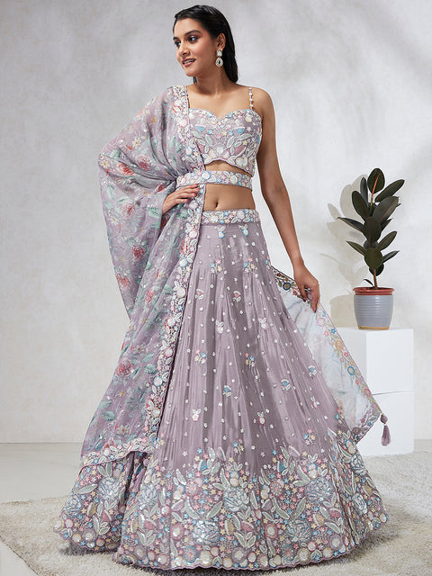 Mesmerizing Mauve Chiffon Lehenga: Sequins & Embroidery Elegance ClothsVilla Main image