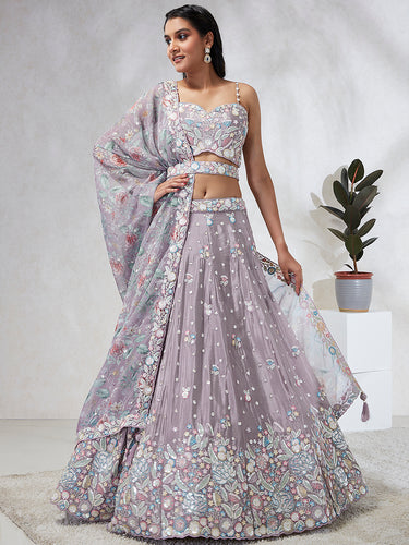 Mesmerizing Mauve Chiffon Lehenga: Sequins & Embroidery Elegance ClothsVilla