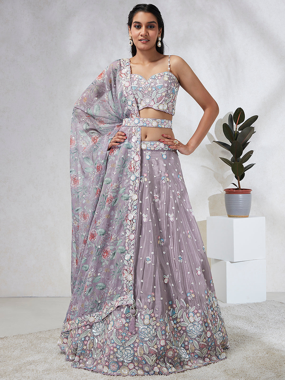Mesmerizing Mauve Chiffon Lehenga: Sequins & Embroidery Elegance ClothsVilla