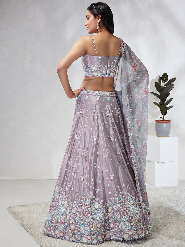 Mesmerizing Mauve Chiffon Lehenga: Sequins & Embroidery Elegance ClothsVilla