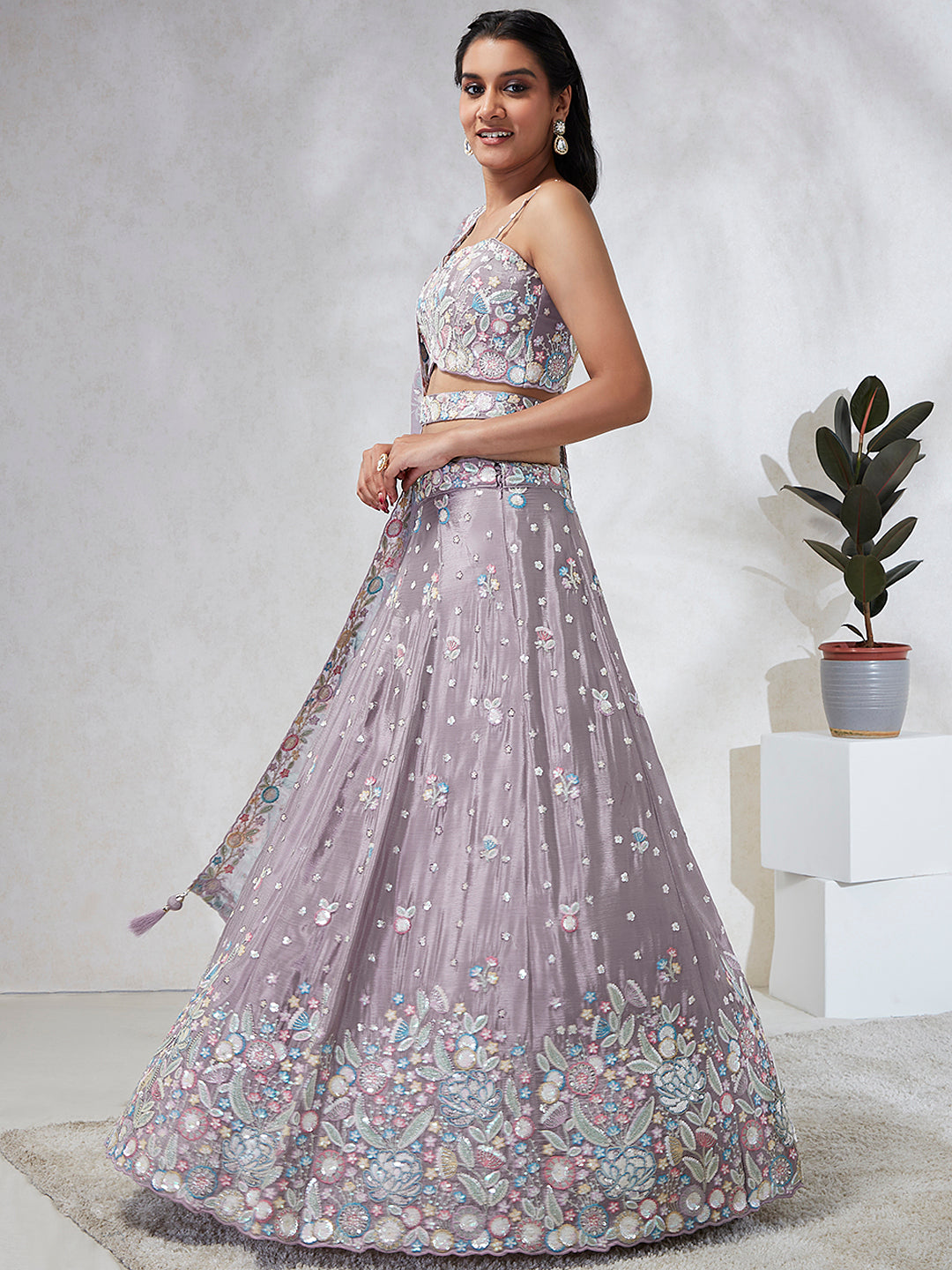 Mesmerizing Mauve Chiffon Lehenga: Sequins & Embroidery Elegance ClothsVilla