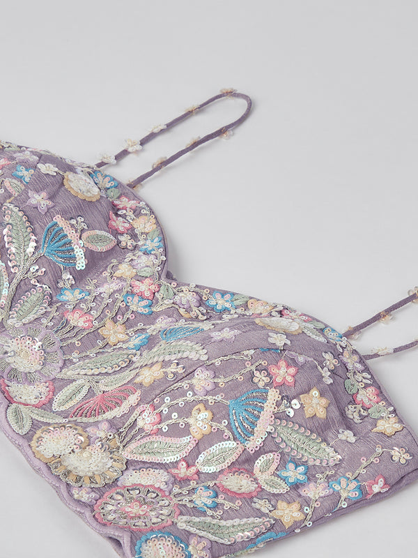 Mesmerizing Mauve Chiffon Lehenga: Sequins & Embroidery Elegance ClothsVilla