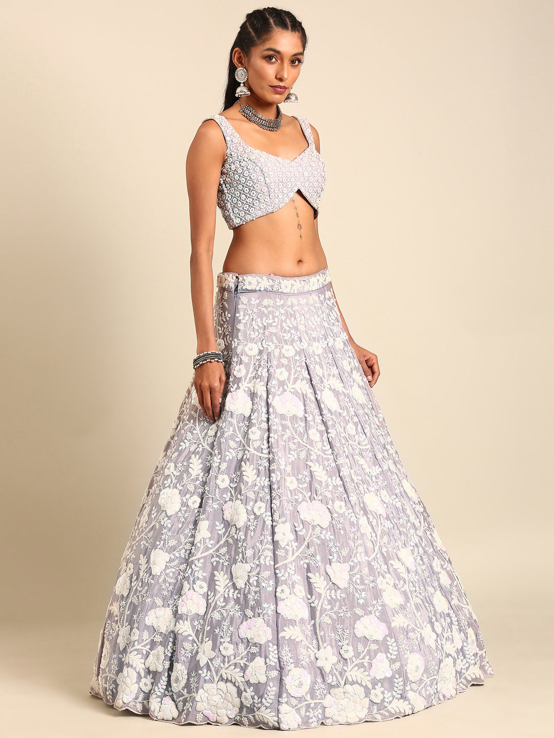 Mesmerizing Mauve Chinon Lehenga - Sequins & Zardozi Embroidery ClothsVilla