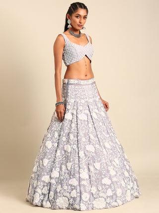 Mesmerizing Mauve Chinon Lehenga - Sequins & Zardozi Embroidery ClothsVilla