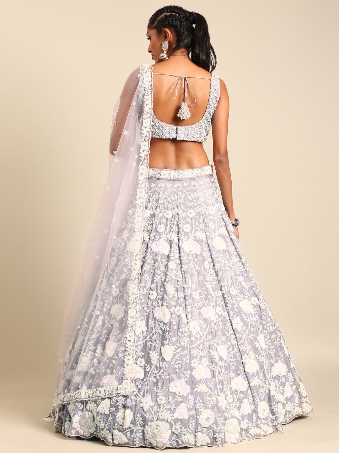 Mesmerizing Mauve Chinon Lehenga - Sequins & Zardozi Embroidery ClothsVilla