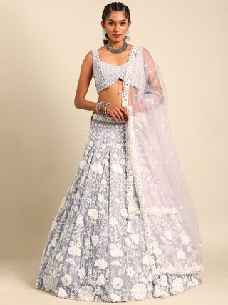 Mesmerizing Mauve Chinon Lehenga - Sequins & Zardozi Embroidery ClothsVilla