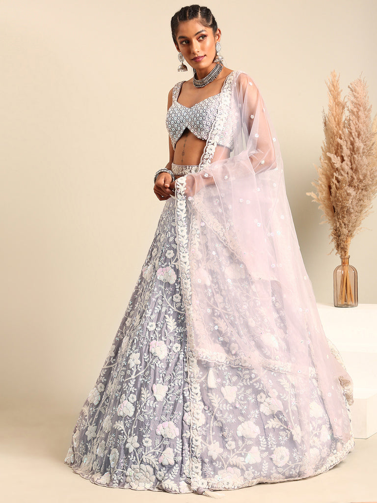 Mesmerizing Mauve Chinon Lehenga - Sequins & Zardozi Embroidery ClothsVilla