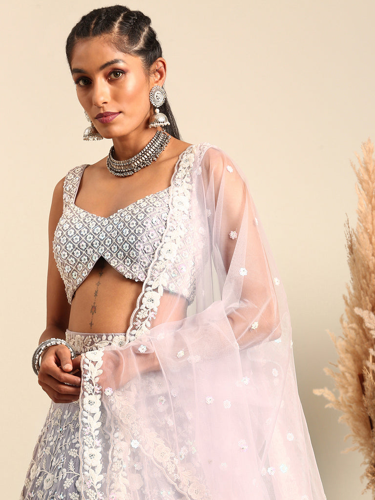 Mesmerizing Mauve Chinon Lehenga - Sequins & Zardozi Embroidery ClothsVilla