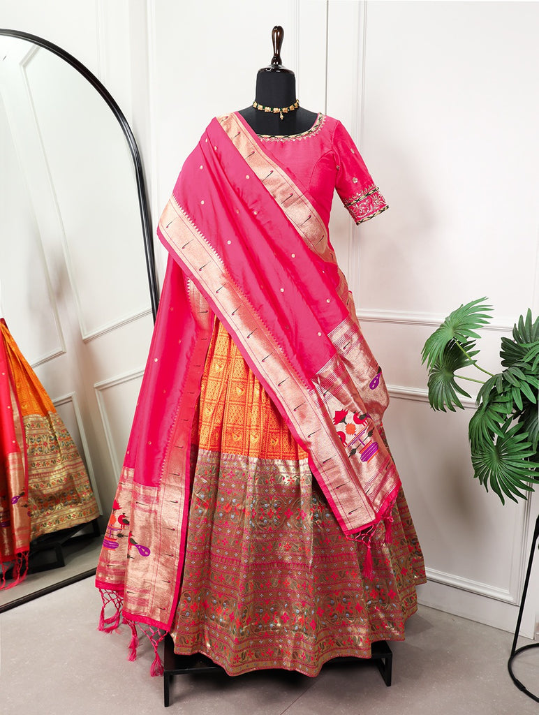 Mesmerizing Orange Paithani Lehenga Choli Handcrafted Elegance for Every Occasion ClothsVilla