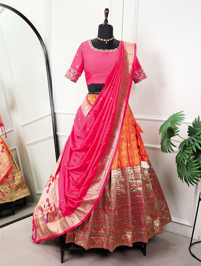 Mesmerizing Orange Paithani Lehenga Choli Handcrafted Elegance for Every Occasion ClothsVilla