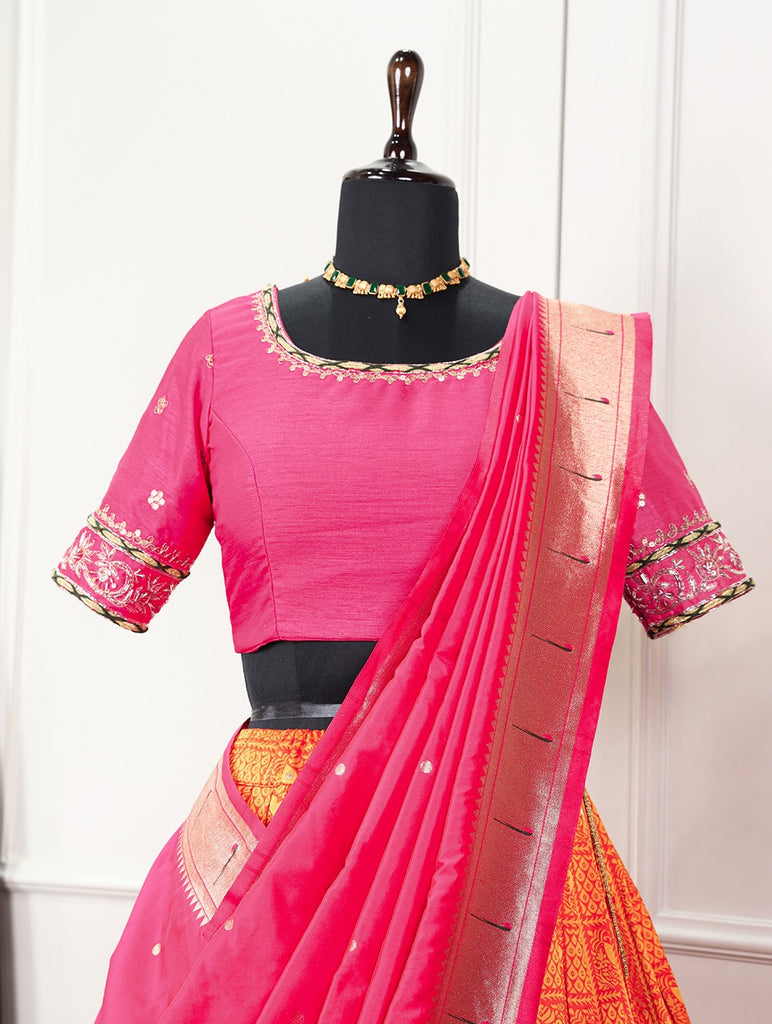 Mesmerizing Orange Paithani Lehenga Choli Handcrafted Elegance for Every Occasion ClothsVilla