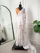 Load image into Gallery viewer, Mesmerizing White Digital Printed Satin Silk Saree with Foil Work - Wedding Elegance ClothsVilla