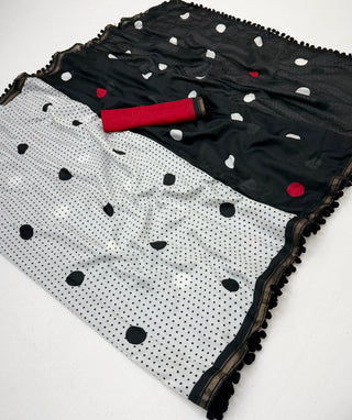 Midnight Grace Black Mul Cotton Saree ClothsVilla