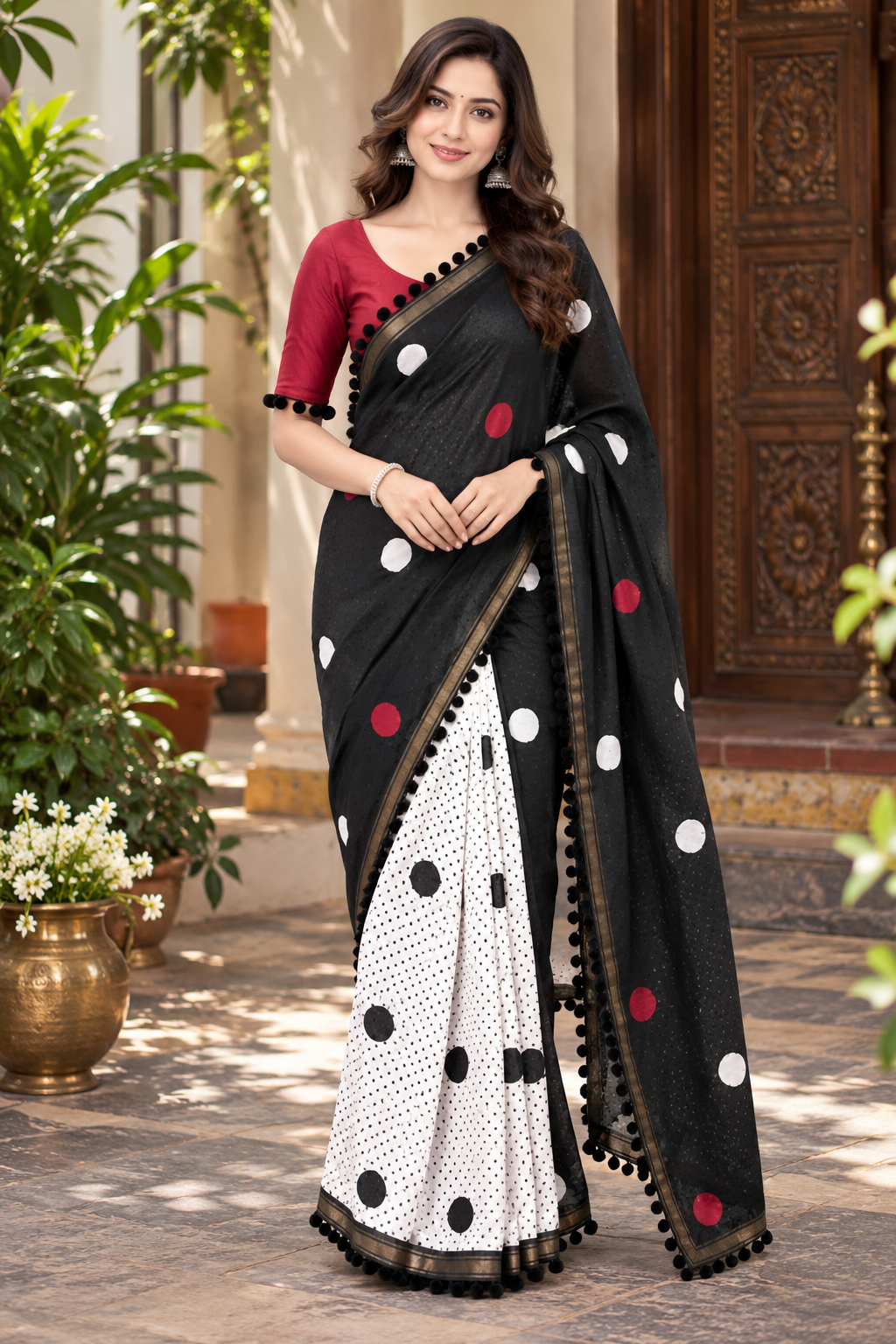 Midnight Grace Black Mul Cotton Saree ClothsVilla