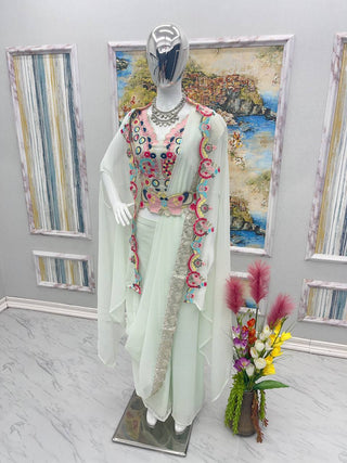 Milky Colour Elegant Wedding & Party Wear 4-Piece Set with Embroidered Belt Clothsvilla