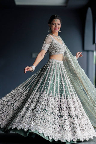 Milky Festive Must-Have Classic Indian Net Lehenga Set ClothsVilla