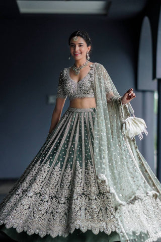 Milky Festive Must-Have Classic Indian Net Lehenga Set ClothsVilla