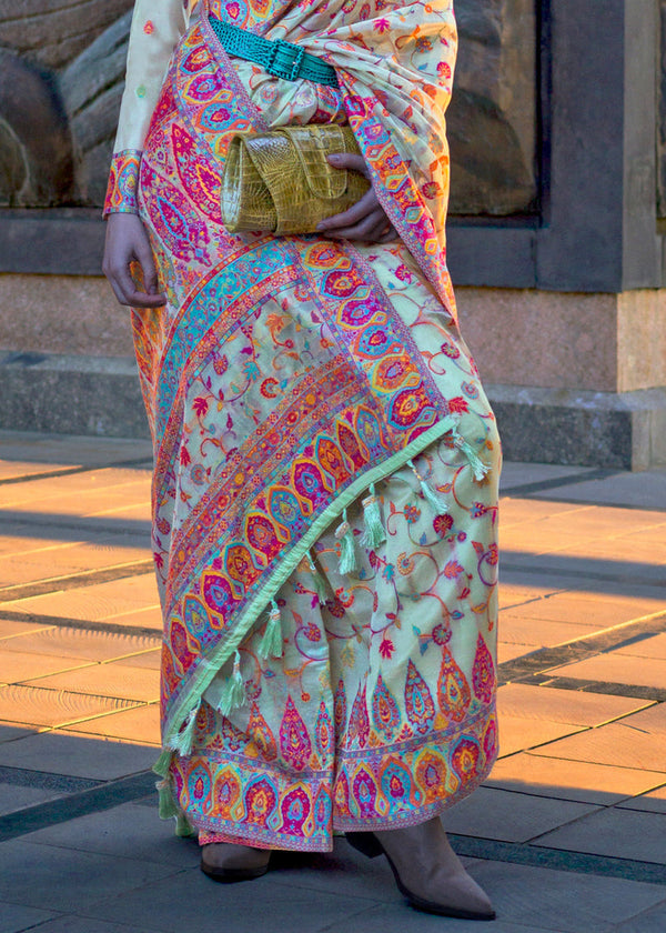 Milky Jamawar Woven Organza Silk Saree – Traditional Elegance with Blouse Piece ClothsVilla