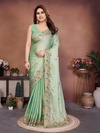 Mint Green Art Silk Saree with Sequins Work ClothsVilla