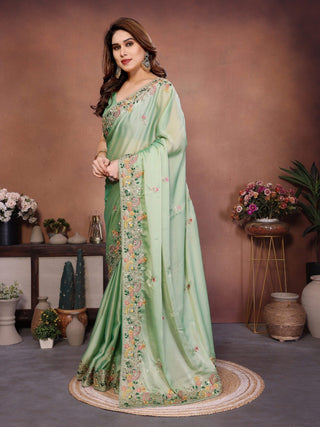 Mint Green Art Silk Saree with Sequins Work ClothsVilla