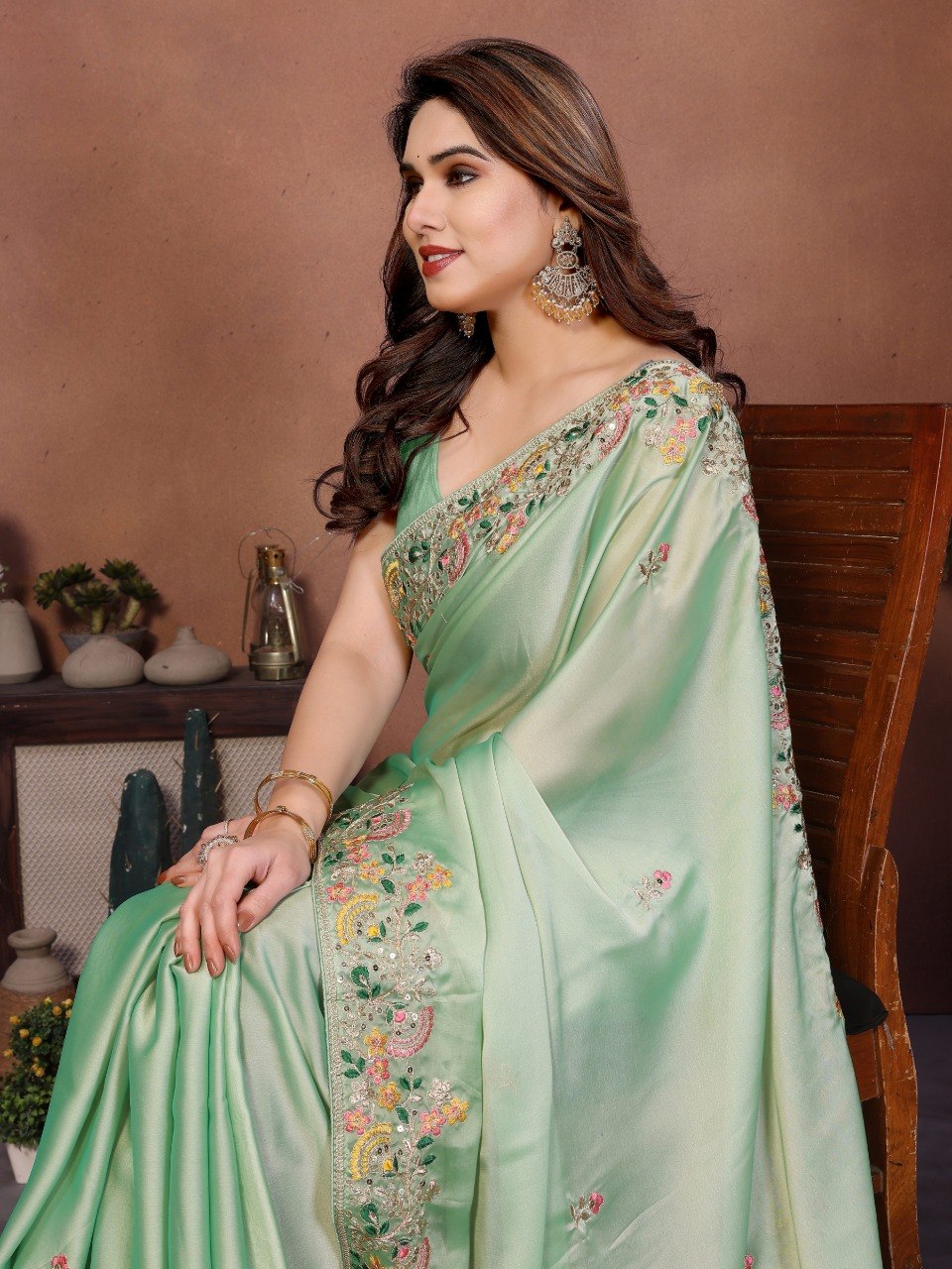 Mint Green Art Silk Saree with Sequins Work ClothsVilla