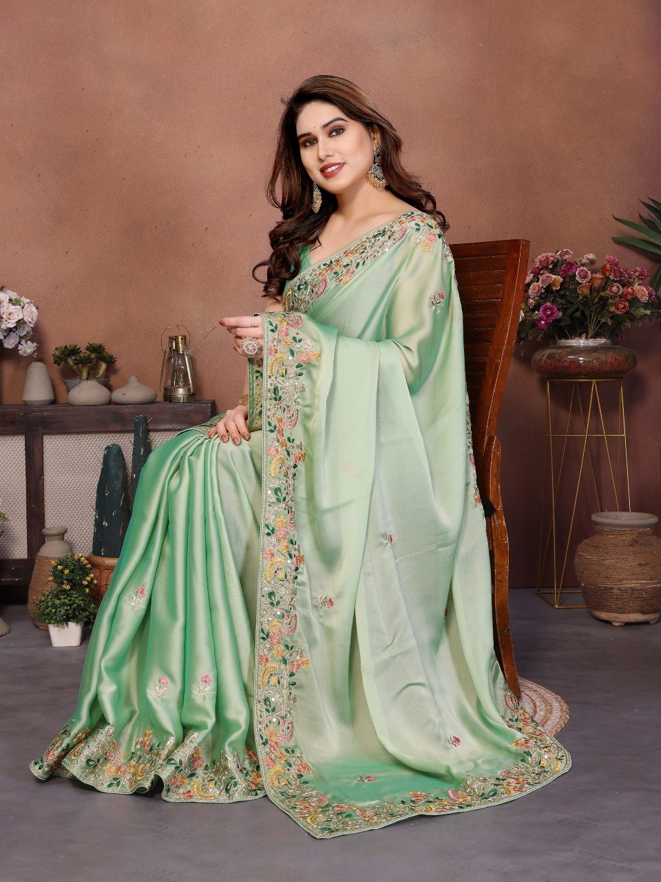 Mint Green Art Silk Saree with Sequins Work ClothsVilla
