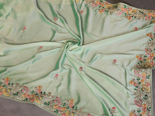 Mint Green Art Silk Saree with Sequins Work ClothsVilla