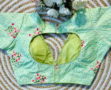 Load image into Gallery viewer, Mint Green Blooming Silk Blouse with Sequins and Tone-on-Tone Thread Work ClothsVilla