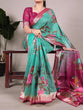 Load image into Gallery viewer, Mint Green Elegant Floral Printed Tussar Silk Saree with Viscose Border ClothsVilla