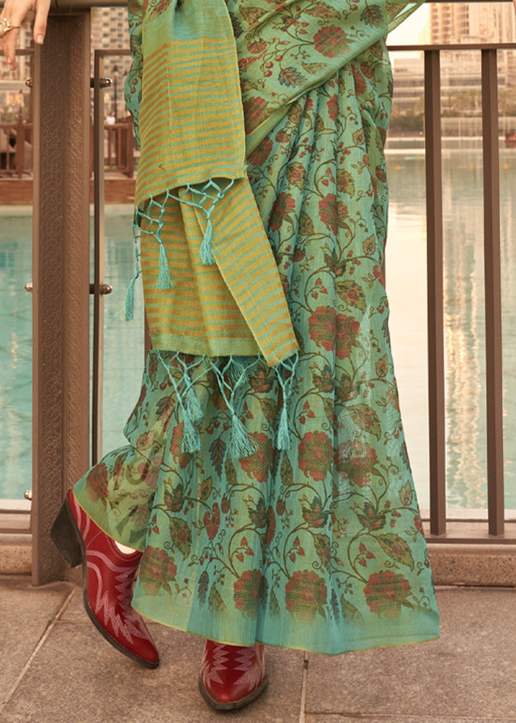 Mint Green Exquisite Blended Tissue Silk Saree with Blouse Piece ClothsVilla