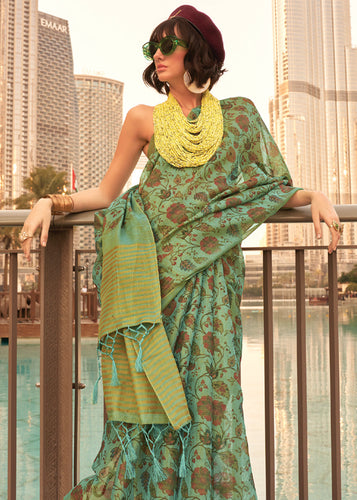 Mint Green Exquisite Blended Tissue Silk Saree with Blouse Piece ClothsVilla