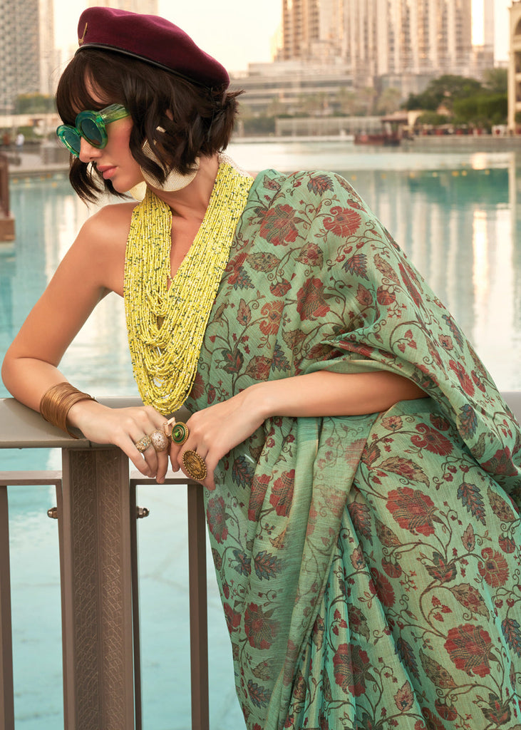 Mint Green Exquisite Blended Tissue Silk Saree with Blouse Piece ClothsVilla