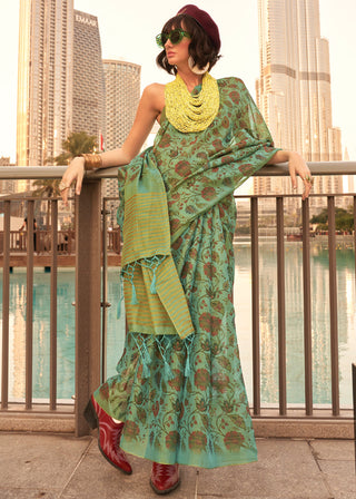 Mint Green Exquisite Blended Tissue Silk Saree with Blouse Piece ClothsVilla