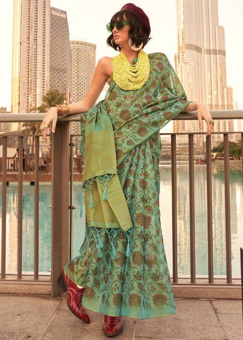 Mint Green Exquisite Blended Tissue Silk Saree with Blouse Piece ClothsVilla Main image