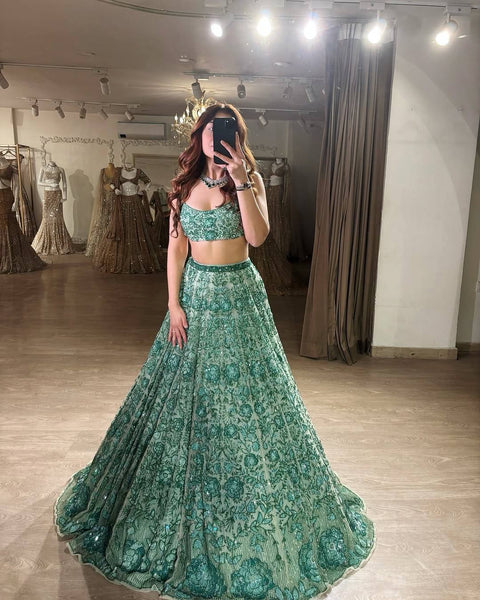 Mint Green Rainbow Sequin Lehenga Choli ClothsVilla Main image